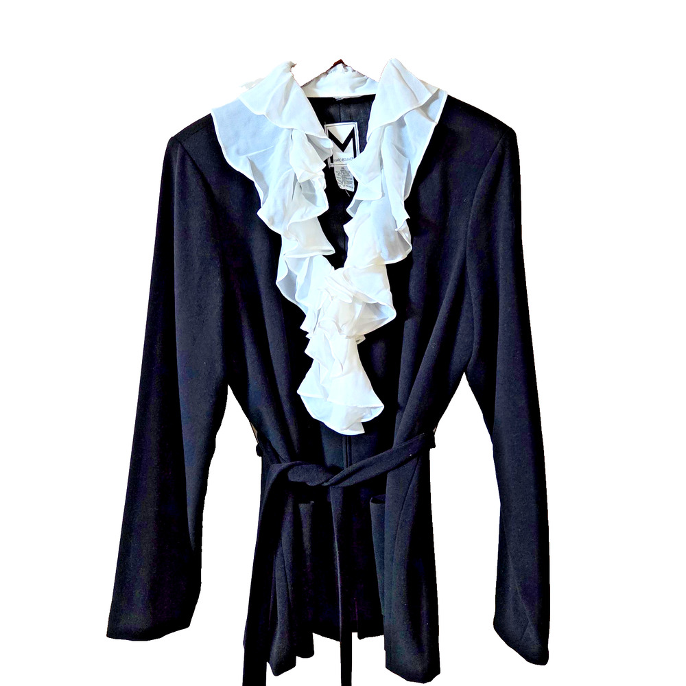 Marc Bouwer NWT Womens XL Black Blouse Convertible Ruffle Top Detachable Collar